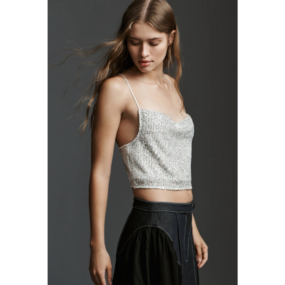 Walter Baker Cynthia Sequin Tank Top Silver/White Size Large NWT